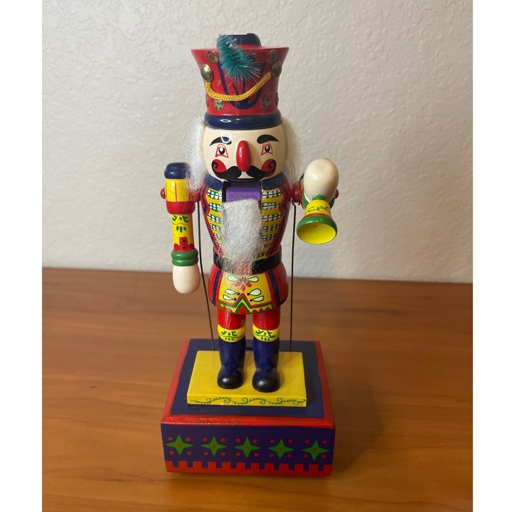 Vintage 1996 House of Lloyd Musical Nutcracker Wooden Christmas Decor Red Blue